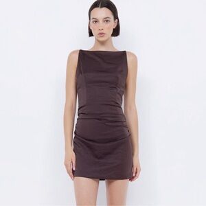 Bec & Bridge Joans Boatneck Mini Dress Brown